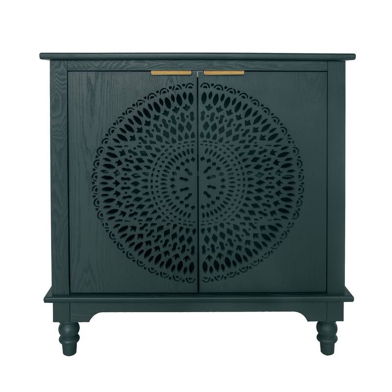 Roomfitters Hollow Carved Accent Cabinet, 2 Door Sideboard Buffet Storage Cabinet with Adjustable Shelf, Green