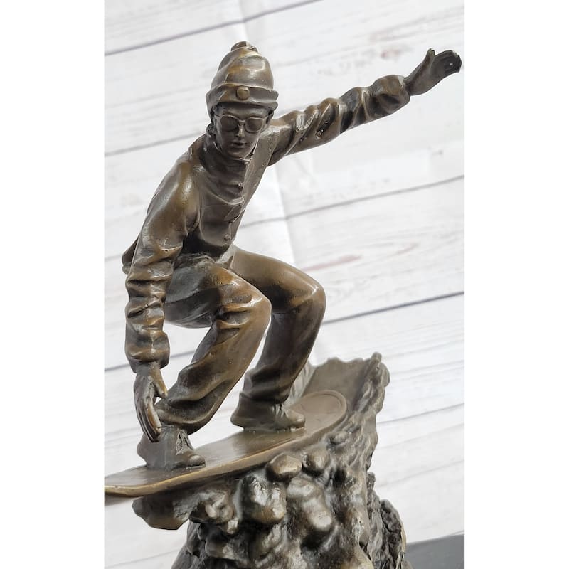 Snowboarder Bronze Metal Sculpture Statue Figure Trophy On Marble Base