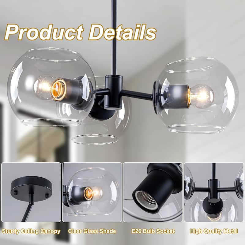 Starsky 3-Light Modern Clear Glass Sputnik Chandelier