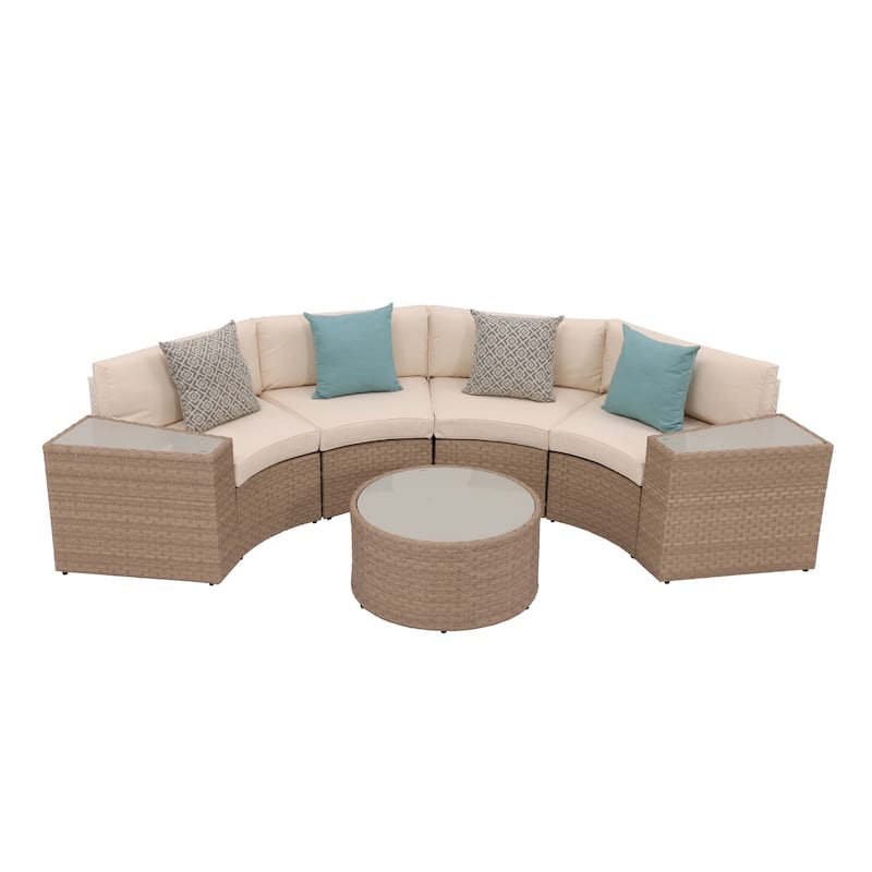 Outdoor 7-Piece Wicker Sectional Sofa Set with Furniture Cover