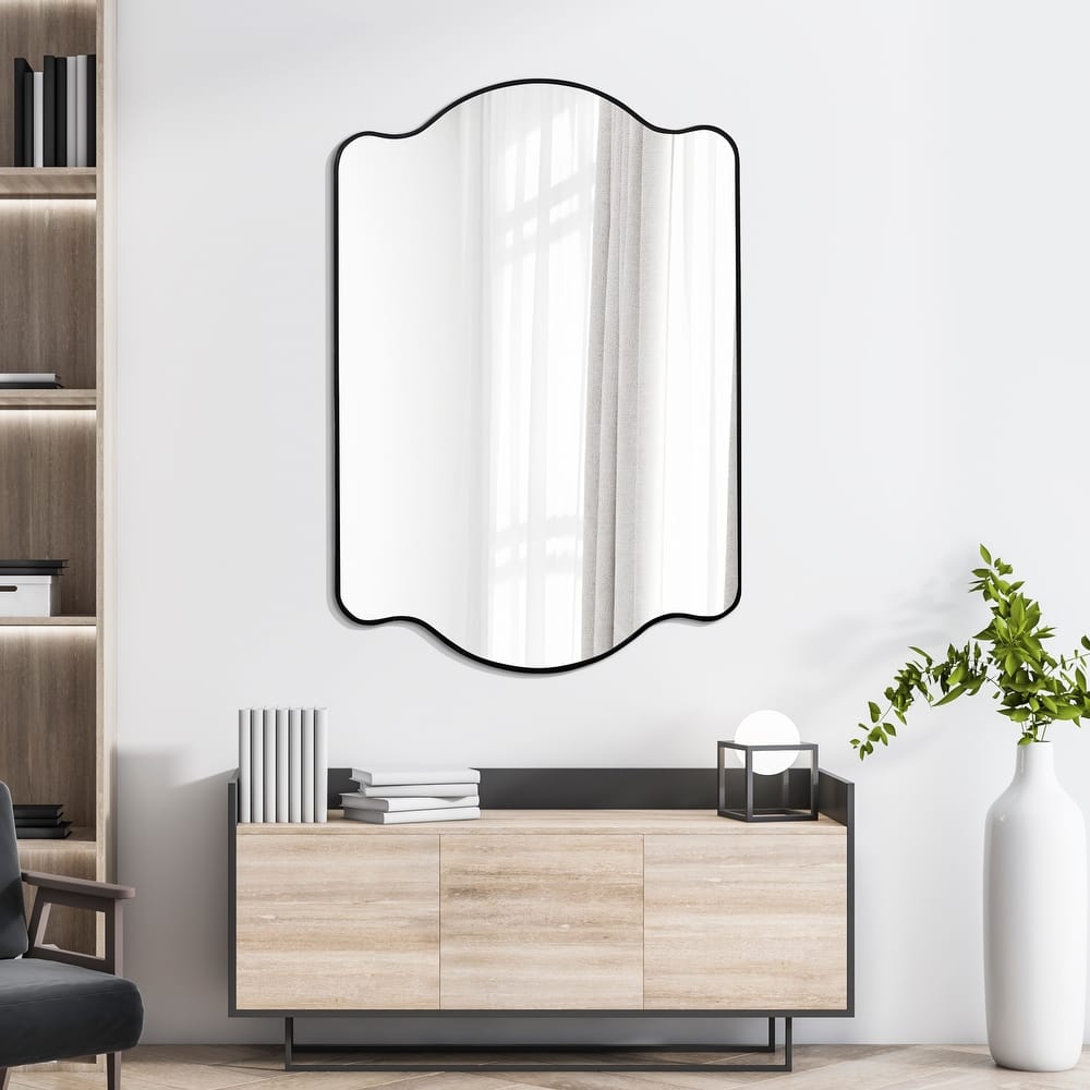 JONATHAN Y Scalloped Rectangular Metal Framed Wall Mirror - 36 H x 24 W x 1.08 D