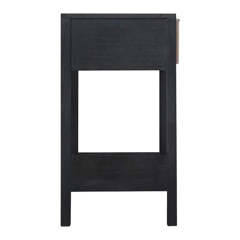 22 Inch Accent Side Table, Pine Wood, Woven Rattan, 1 Drawer - 22 H x 12 W x 22 L Inches