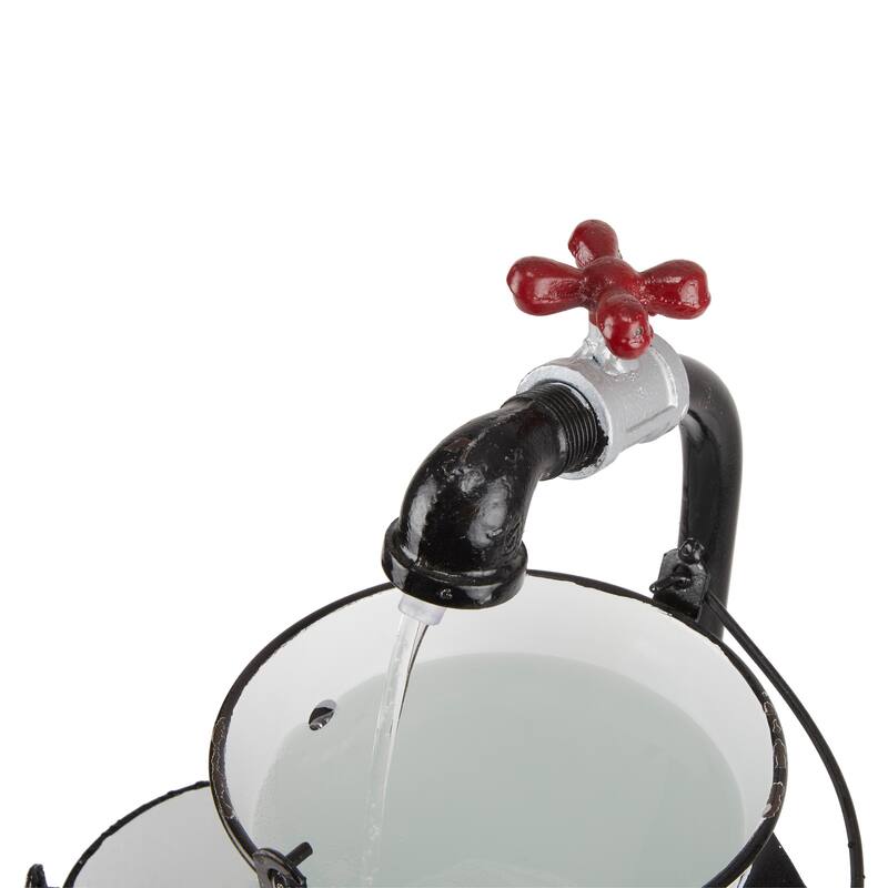 Alpine Corporation 36" Outdoor Floor Buckets with Faucet Water Fountain Vintage, Charming Fountain for Patio & Yard, White
