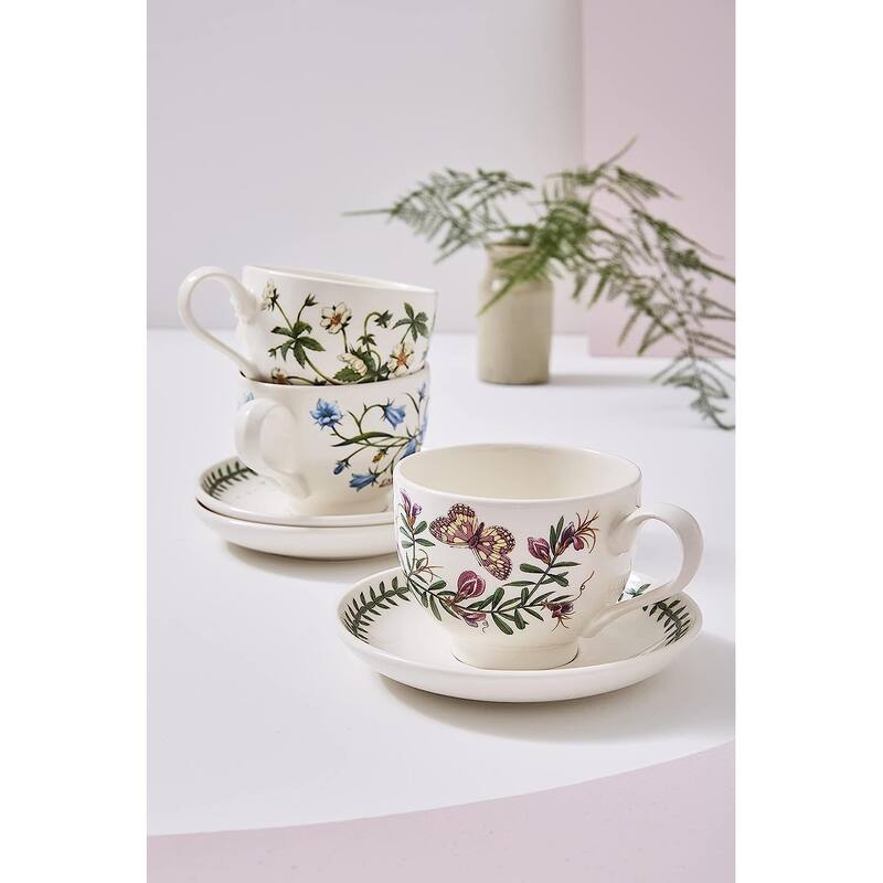 Portmeirion Botanic Garden Teacups and Saucers Set of 6 Assorted Motifs