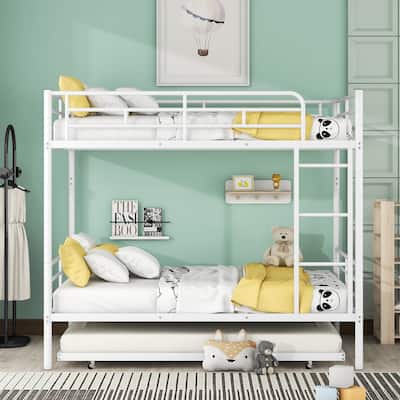 Convertible Full Over Full Bunk Bed with Trundle and Guardrails