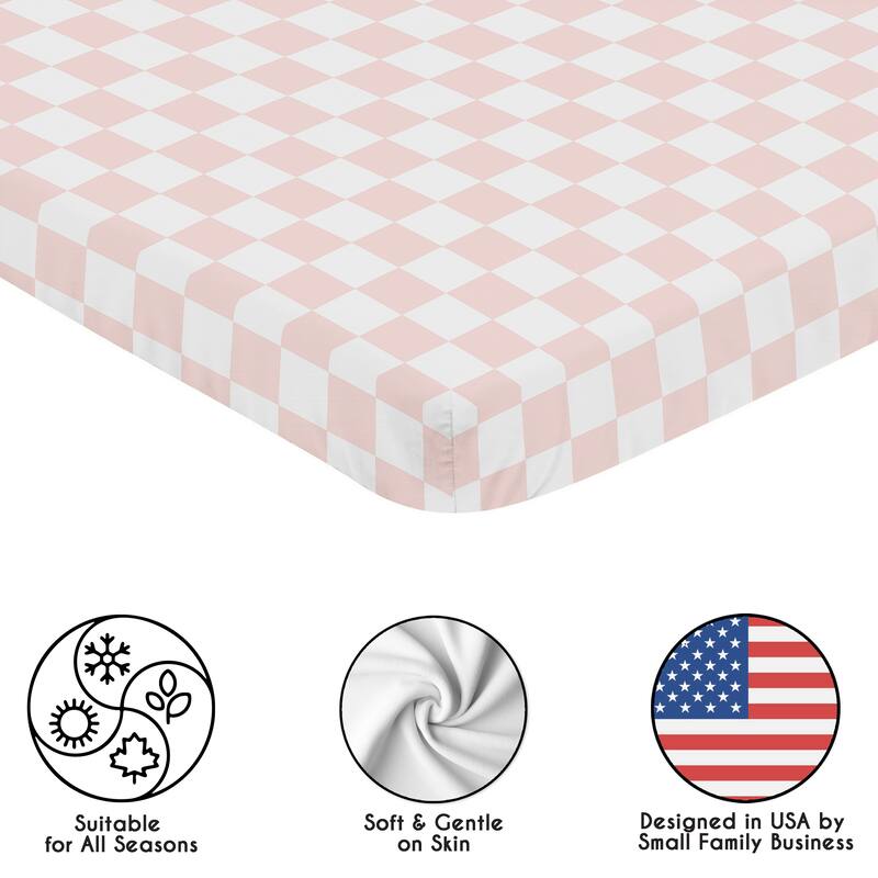 Sweet Jojo Designs Pink Gingham Checkered Plaid Girl Fitted Mini Portable Crib Sheet - Vintage, Classic, Checkerboard, Geometric
