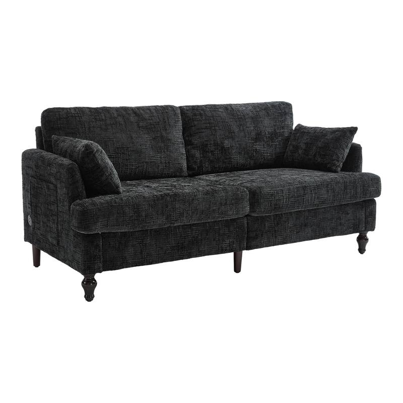Modern Style Chenille 2-Seater Wood-Legged Sofa With Led Light,USB Charging Port And Storage Bag Living Room Bedroom Study Room