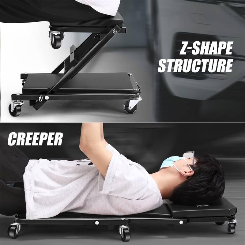 Heavy Duty Z-Creeper Seat,2-in-1 Adjustable Rolling Mechanic Stool