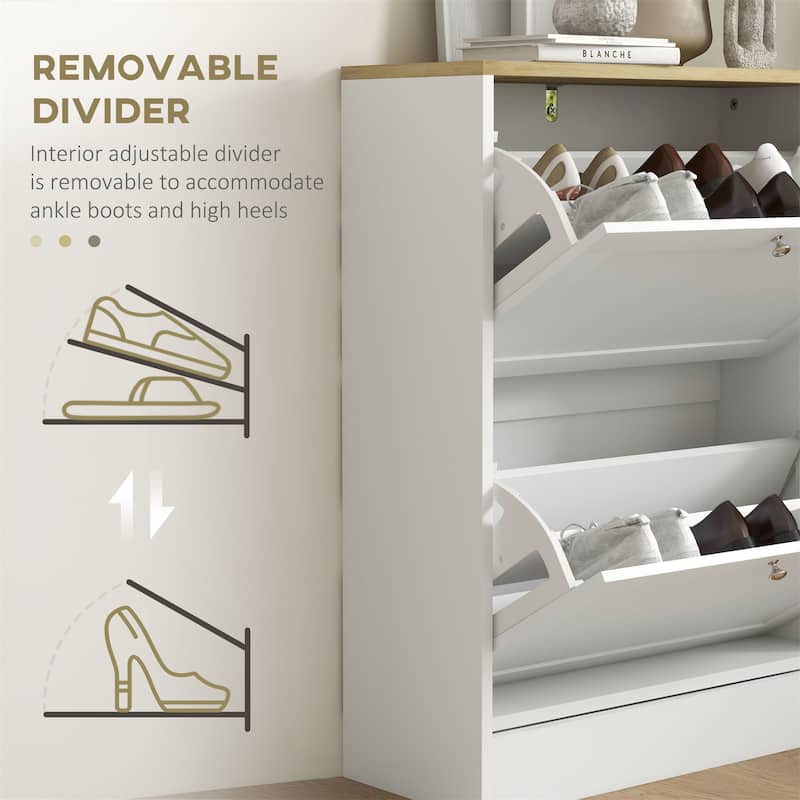 Hidden Shoe Storage Cabinet with 2 Flip Drawers and Adjustable Shelves
