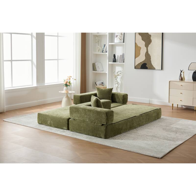 Queen Foldable Sofa Bed, 6-in-1 Convertible Sleeper Sofa with Mattress, Chaise Lounge Loveseat with Removable Cover