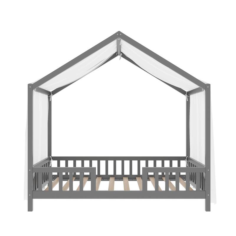 Whimsical Montessori-Inspired Floor Bed with Canopy & Full Safety Rails by Harper&Bright Designs