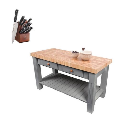 John Boos GRZ 60x28 Butcher Block & Henckels Knife Set