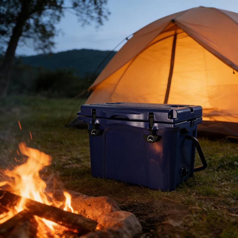 25QT Portable Cooler, Insulated Hard Cooler with Bottle Opener, Cup Holder, Forming Ruler, Travel, Beach, Camping, Fishing - Blue