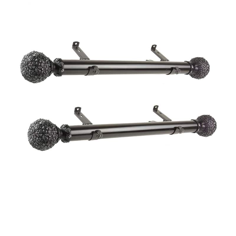 French Country Curtain Rods Set - Steel Rods with Resin Finials - 12-20 Inch Single Rods - M