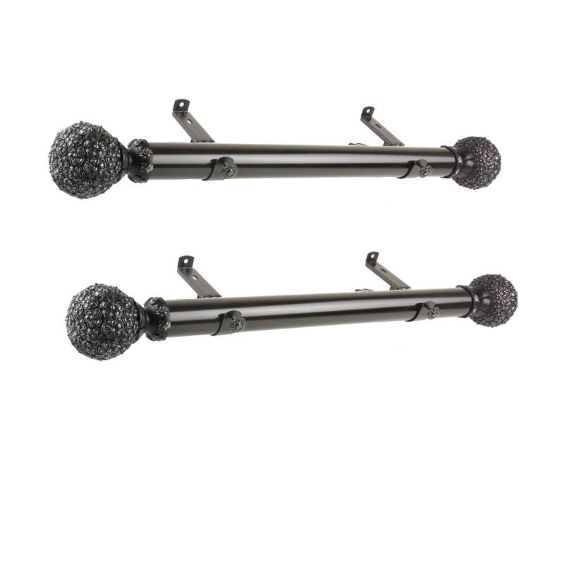 Steel Curtain Rods Set - Adjustable Black Drapery Rods with Finials - 12-20 Inch Window Rods - M
