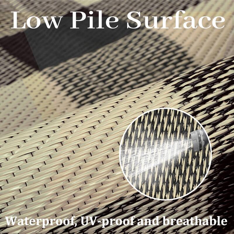 Outdoor Rug Waterproof Reversible Rug Indoor Outdoor Plaid Area Rug Plastic Straw Rug for Camping RV Backyard Patio