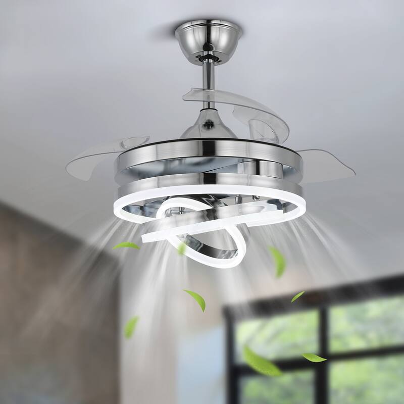 Cusp Barn 42" Retractable Ceiling Fan with Lights and Remote DIY Shape Fandelier Modern Silent DC Motor LED Ceiling Light