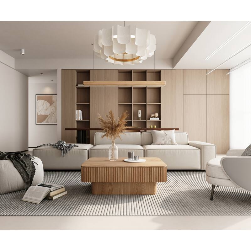 Modern Solid Wood Veneered Round/Oval/Rectangular Coffee Tea Table with Storage