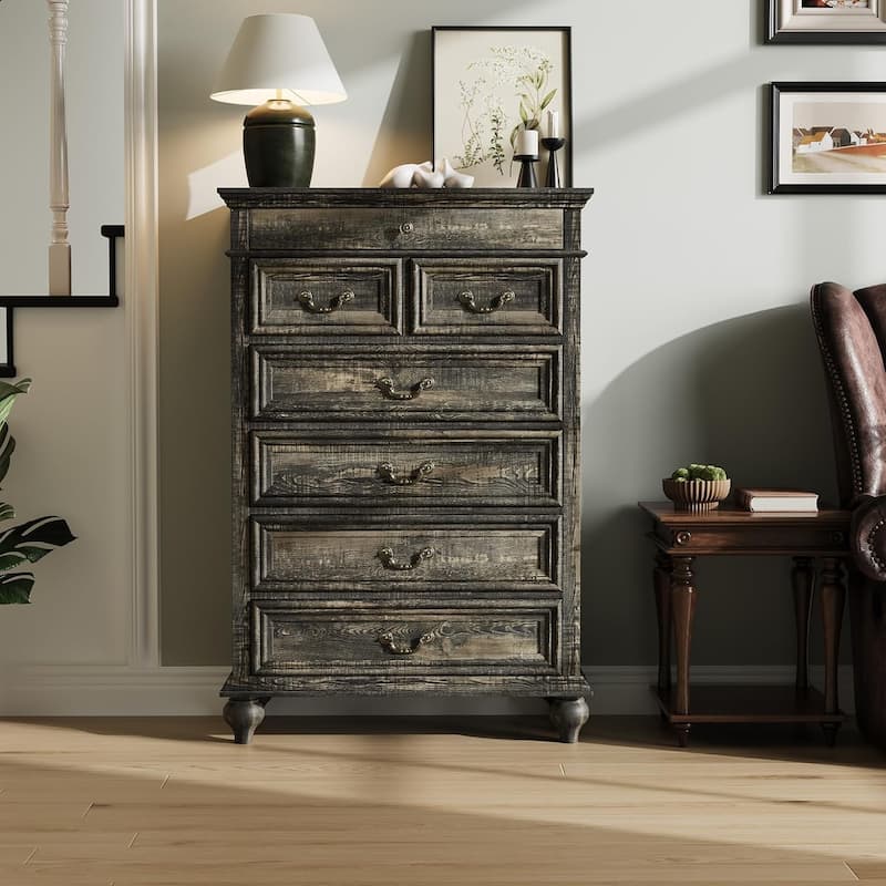 7/9 Drawer Dresser with Jewelry Storage, Rustic Wood Chest with Metal Handles, Vintage Storage Organizer