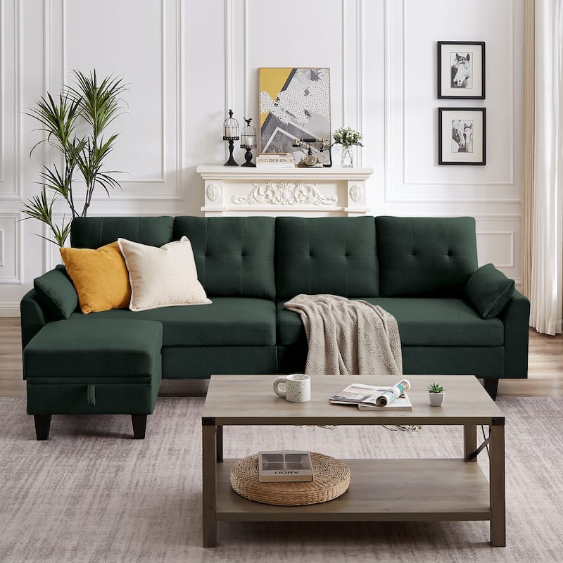 Modern Sectional Sofa Couch L Shaped With Chaise Storage Ottoman and Side Bags For Living Room