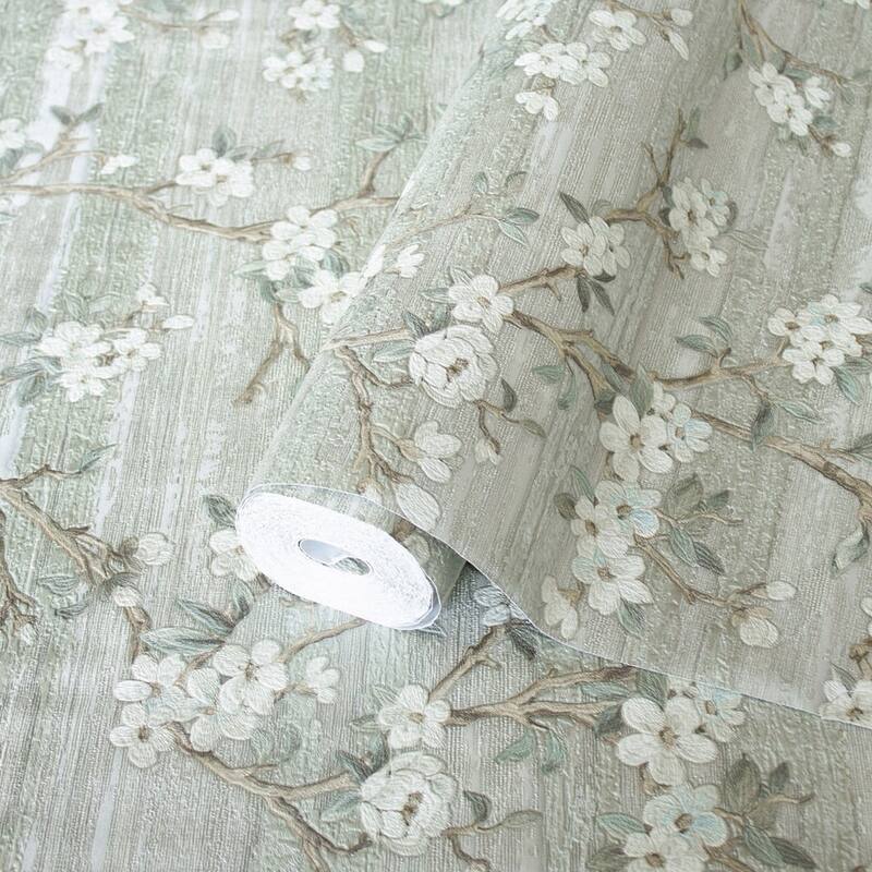 Flocked Botanical Blossom Pattern Stylish Floral Wallpaper