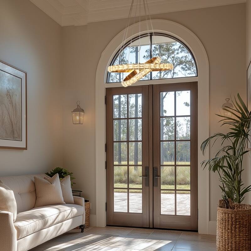 Modern Minimalist Drum LED Integrated Luxury Chandelier Wheel Foyer Crystal Pendant - D 25.2"* H 14.2"-62.6"