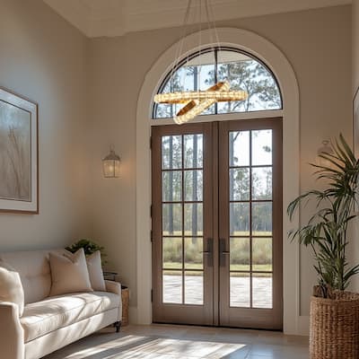 Modern Minimalist Drum LED Integrated Luxury Chandelier Wheel Foyer Crystal Pendant - D 25.2"* H 14.2"-62.6"