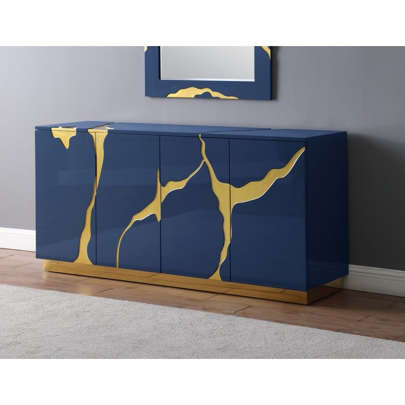 Best Master Furniture 66-Inch Lacquer Poplar Wood 4-Door Sideboard with Adjustable Shelves - Navy