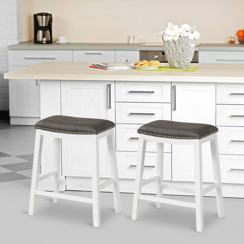 Gymax 4PCS 26'' Upholstered Counter Height Bar Stool PVC Leather