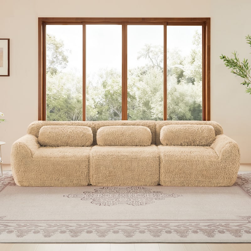 Modular Sectional Sofa, Plush Fabric Boneless Couch with Throw Pillows, 2/3/4-Seater Options, No Assembly