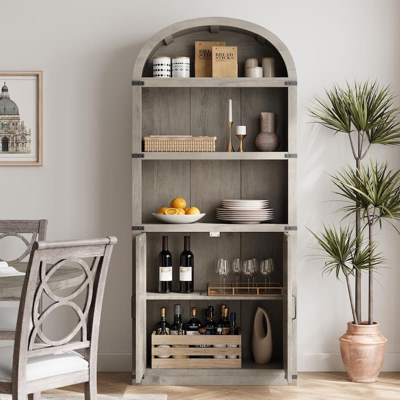 71.7" Tall Arched Bookshelf, 5-Tier Arched Display Cabinet with Storage Shelves