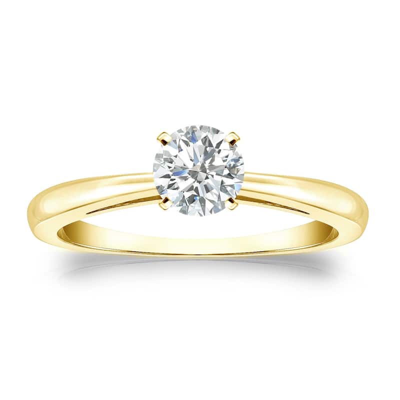 Auriya 14k Gold 1/3ctw Round Solitaire Diamond Engagement Ring (I-J, SI1-SI2) - Yellow - 4