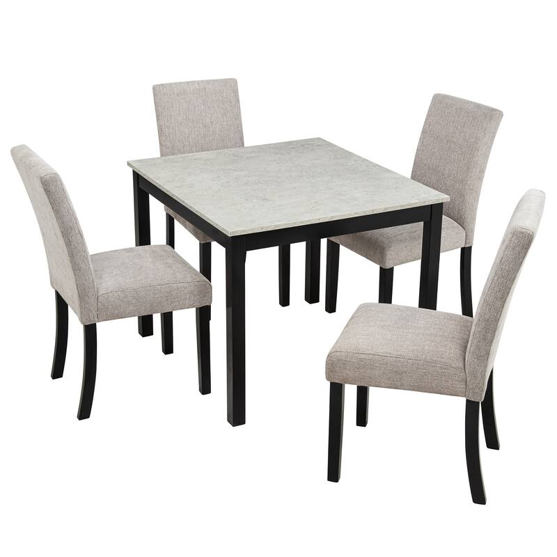 5-piece Wooden Dining Table Set with 4 Chairs, Dining Table Set for 4 People, Modern 4 Person Dining Table Set