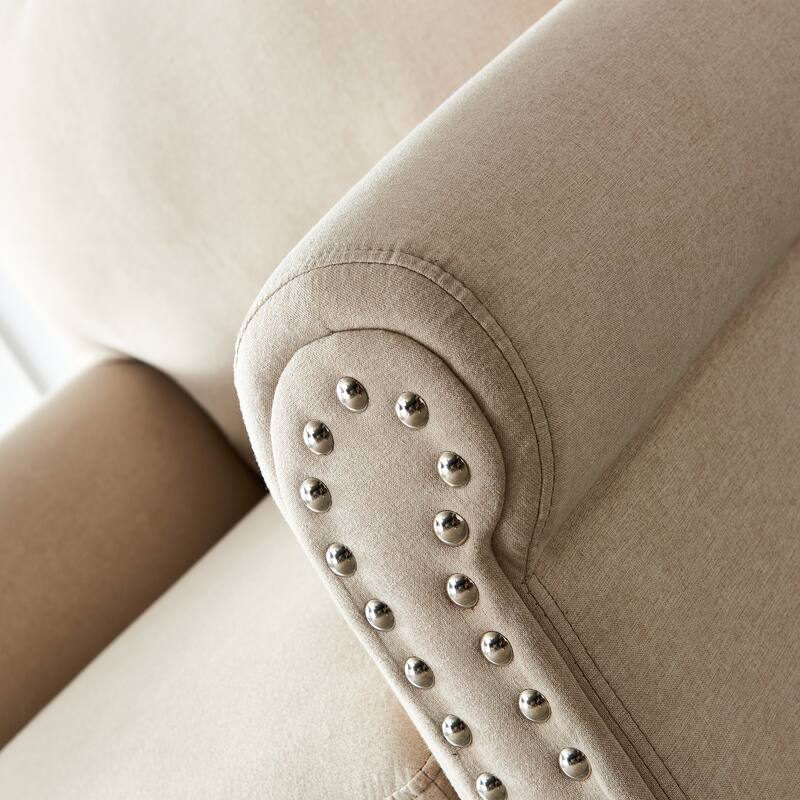 Fabric Upholstered Single Sofa, Accent Chair with Rolled Arms & Nailhead Trim, Lounge Reading Chair with Solid Wood Legs