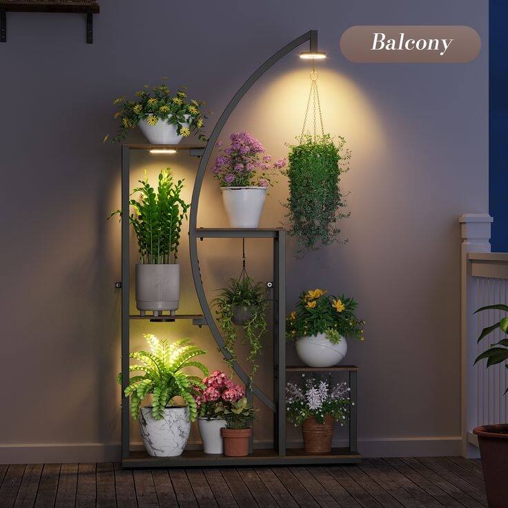 Plant Stand Indoor with LED Light, 62" Tall Metal Plant Shelf, 8 Tier Plant Rack for Living Room