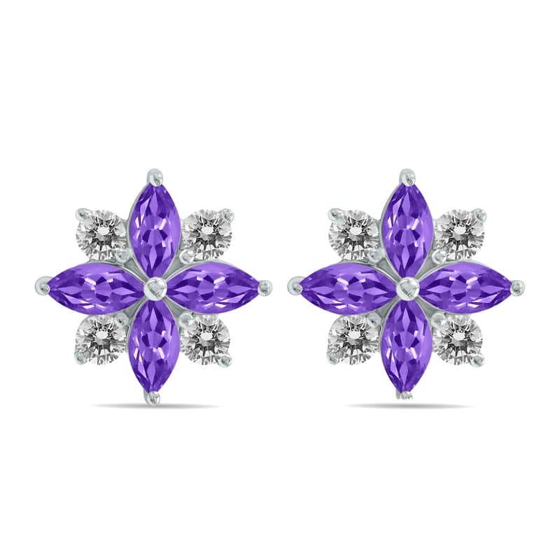 Marquee 1 Carat TW Amethyst and Diamond Flower Earrings in 10K White Gold