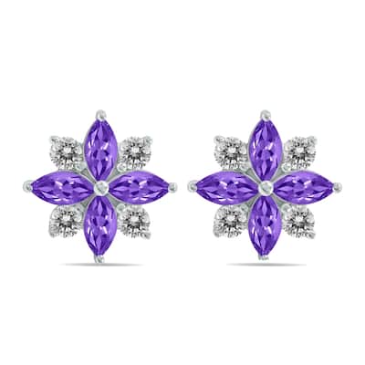 Marquee 1 Carat TW Amethyst and Diamond Flower Earrings in 10K White Gold
