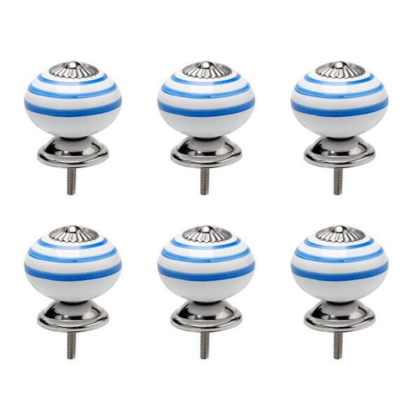 6pcs Ceramic Knob Vintage Knob Drawer Pull Handle Furniture Door Desk Cupboard Wardrobe Dresser Decorative Blue Circle