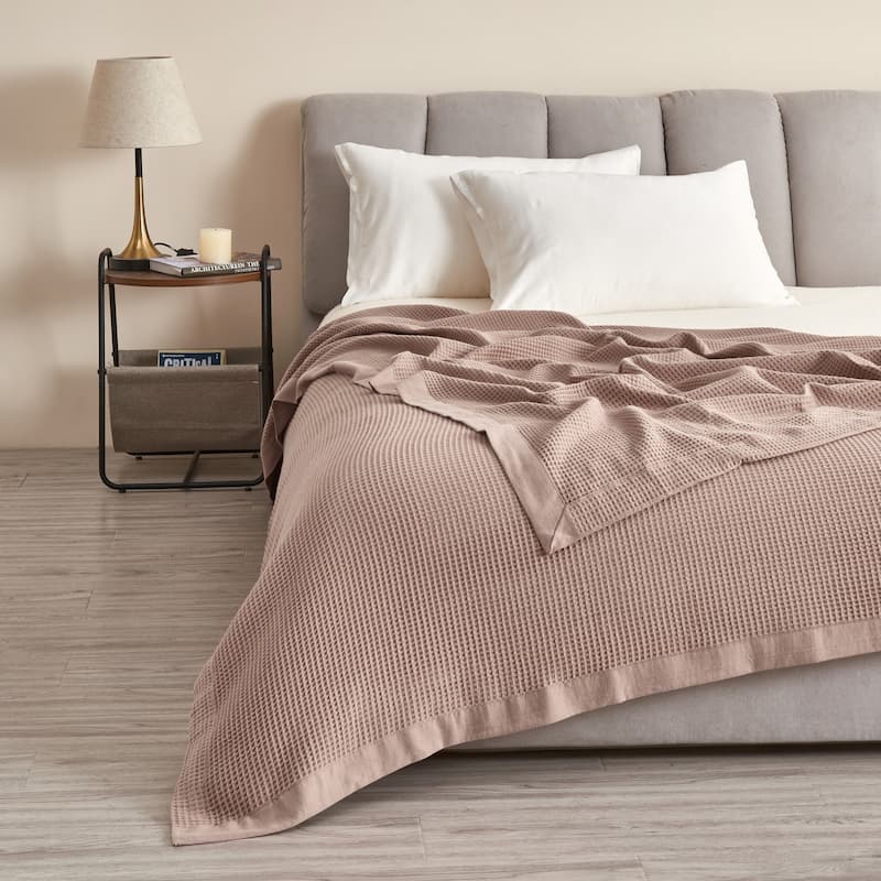 Luxurious 100% Cotton Soft Waffle Weave Knit Blanket - Full/Queen - Redwood