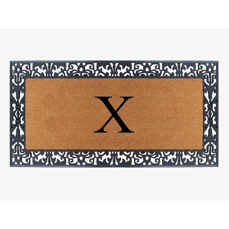 A1HC Rubber and Coir Paisley Border Heavy Duty Non-Slip Durable Double Door Monogrammed Doormat 30"X60", Black - X