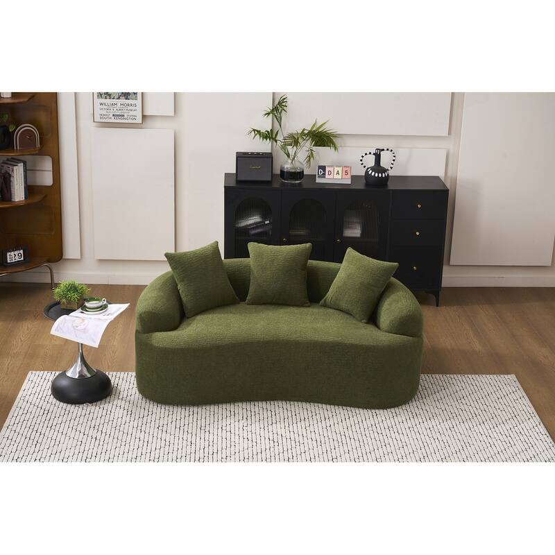Curved Loveseat White Full Compression Sponge Sofa - Antique Green - 2 Seat