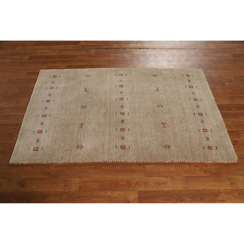 Hand Knotted Oriental 100% Wool Carpet Tribal Animal Pictorial Brown Gabbeh Area Rug - 4' 10'' X 3' 1''