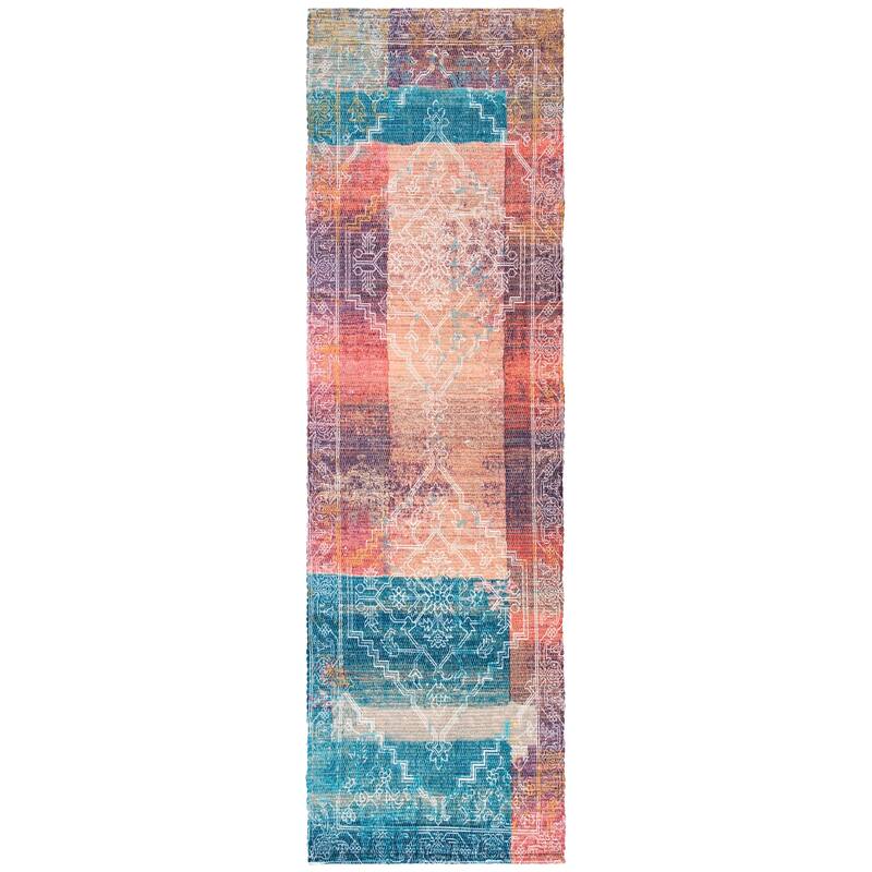 SAFAVIEH Handmade Saffron Ieshia Modern & Contemporary Medallion Coral/Aqua Cotton