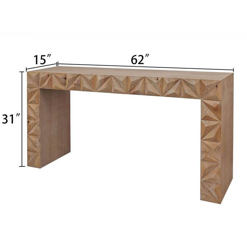 Modern Geometric Wooden Console Table - Natural Wood Finish with Handcrafted 3D Design