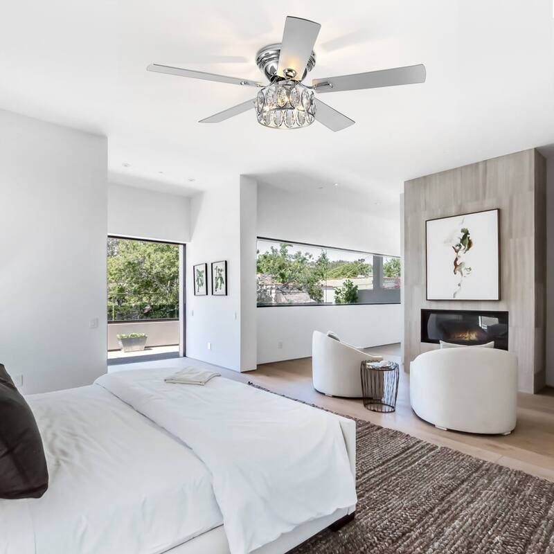 52 inch 5-Blade Flush Mount Crystal Ceiling Fan with Light Remote