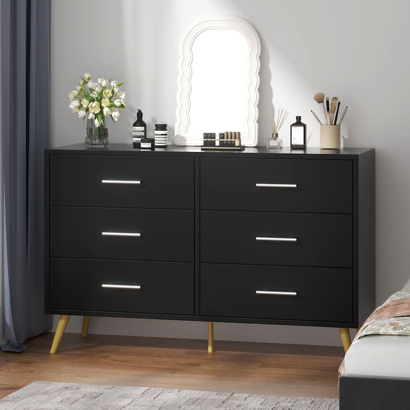 6-Drawer Dresser Storage– Modern Wide Top Storage Cabinet
