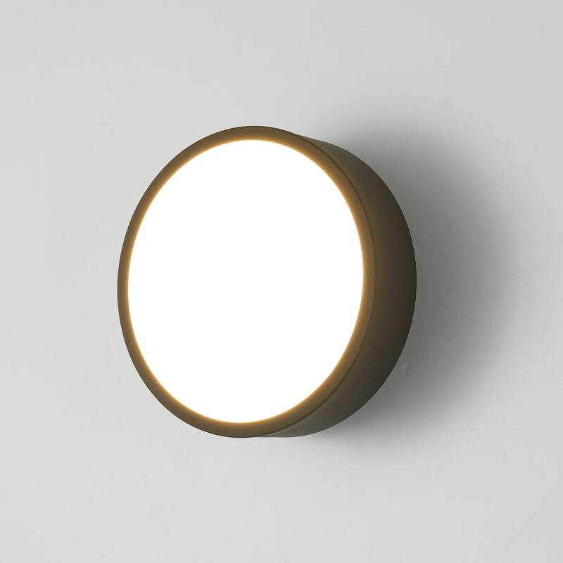 7.87 in. Modern Matte Black Round LED 3000K Warm Light Wall Sconce - 7.87 in. W x 3.35 in. H - 7.87 in. W x 3.35 in. H - Black