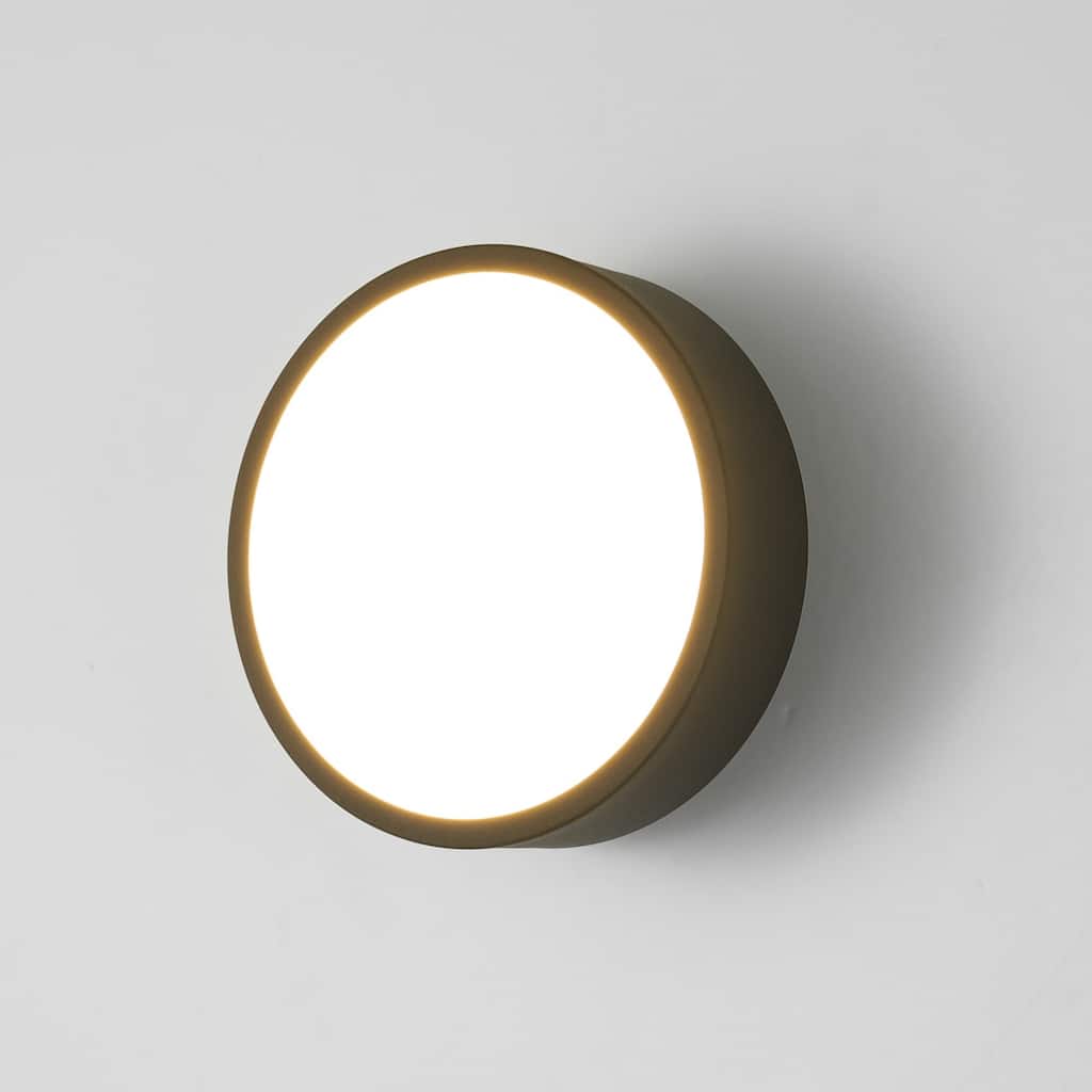 7.87 in. Modern Matte Black Round LED 3000K Warm Light Wall Sconce - 7.87 in. W x 3.35 in. H