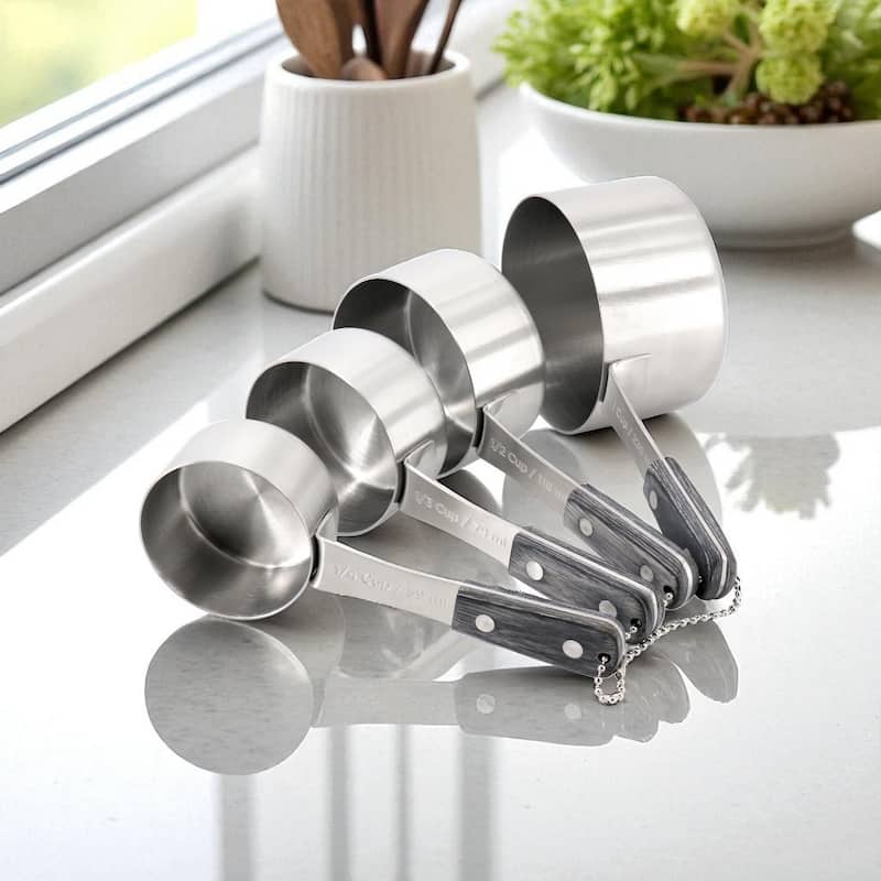 Oster Blakeley Dark Grey 4 Piece Stainless Steel Measuring Cup Set with Wood Handles