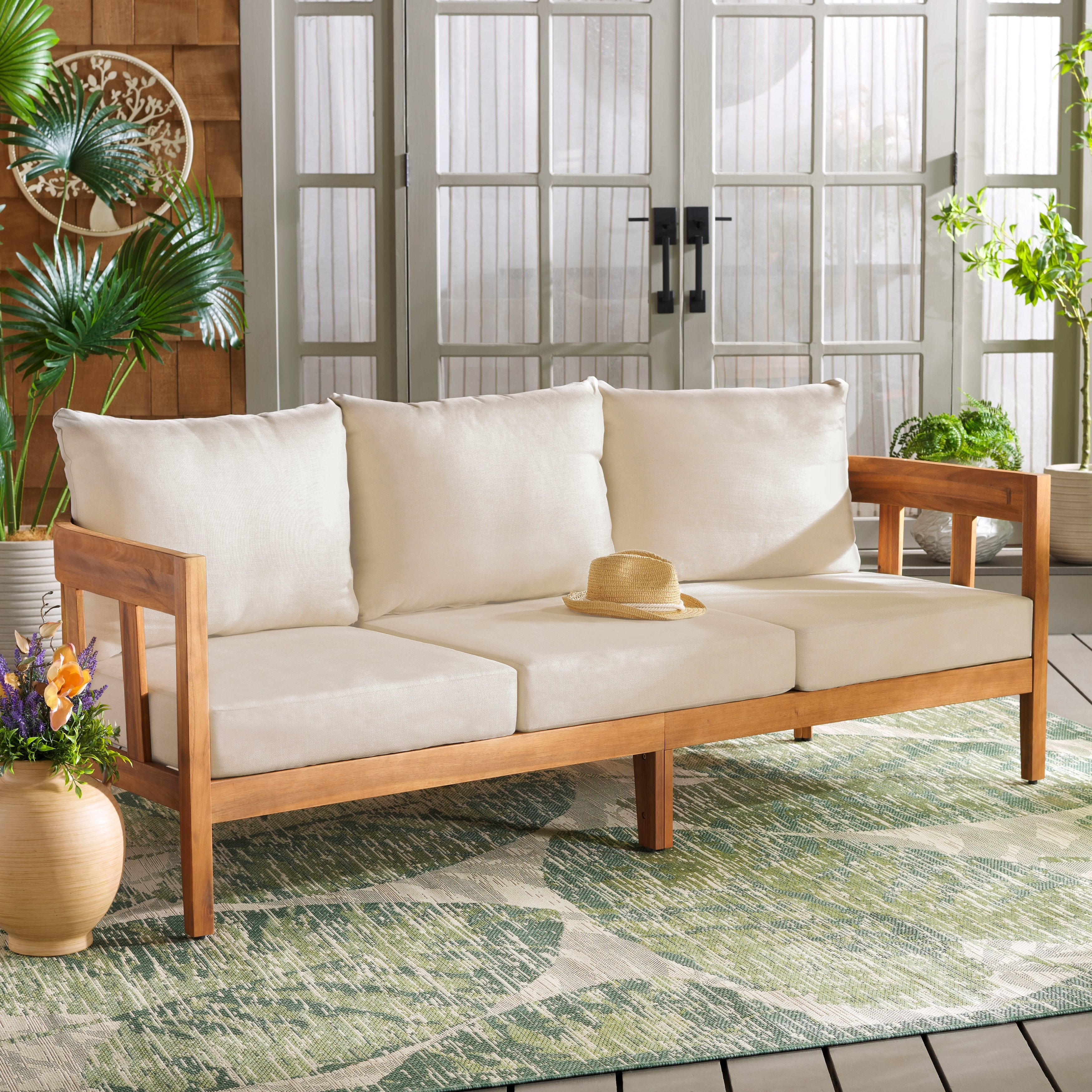 SAFAVIEH Couture Guadeloupe Outdoor Teak 3-Seat Sofa - 84
